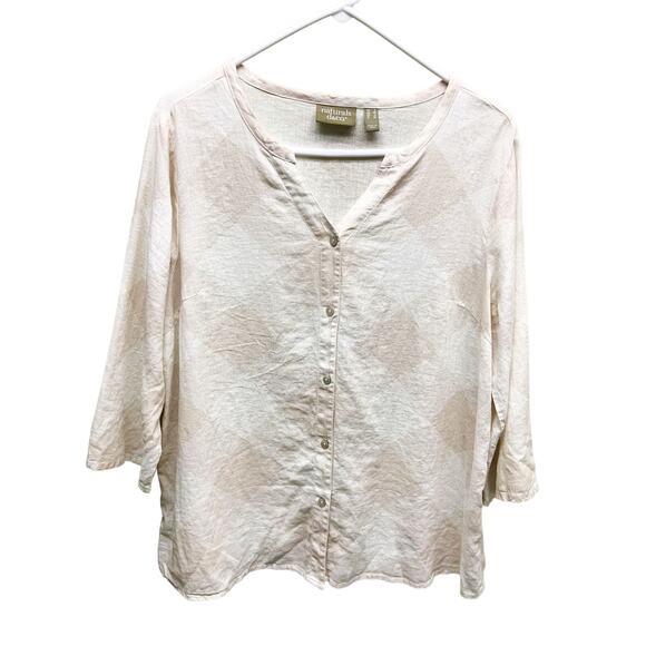 Naturals d&co Linen Blend Womens 3/4 Sleeve Top Button Down Size S - Picture 1 of 5